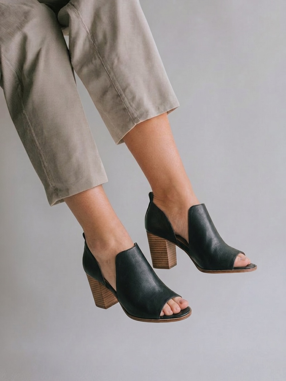 Elegant Black Peep-Toe Ankle Boots